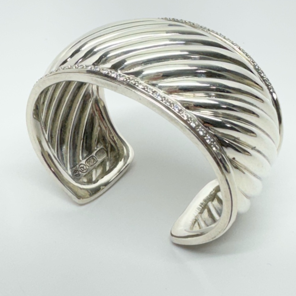 David Yurman Thoroughbred Wide Diamond Cable Cuff Bracelet .925 - Picture 6 of 14